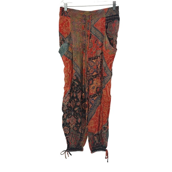Free People Pants Begonia Women XS Harem Balloon Boho Paisley Black Orange - Picture 3 of 14